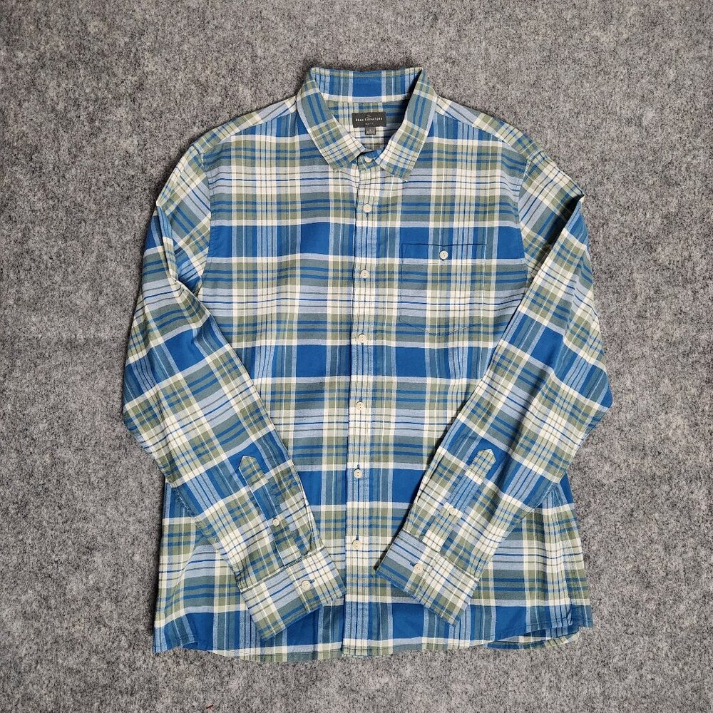 LL Bean Stretch Oxford Shirt‎ Men L Slim Fit Multicolor Scotch Plaid Long Sleeve